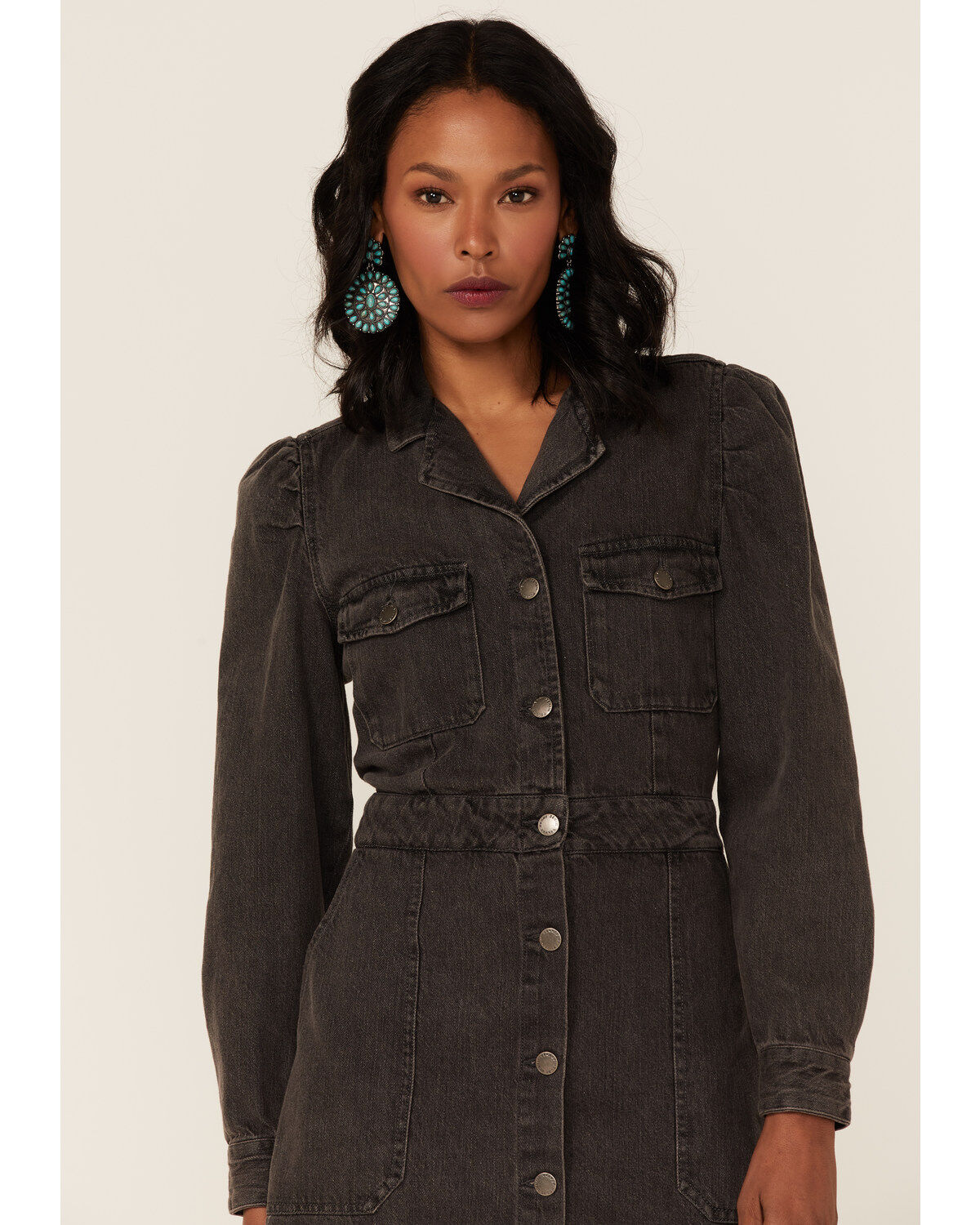 Image #2 - Velvet Heart Women's Long Sleeve Button-Down Denim Mini Dress, Black, hi-res