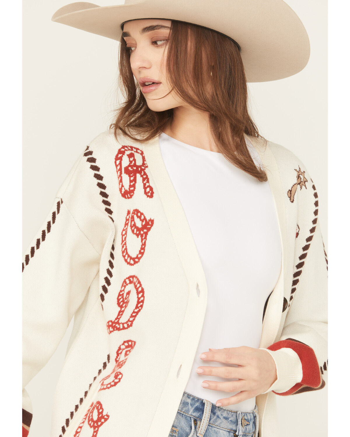 Image #2 - Cruel Girl Women's Rodeo Cardigan, Cream, hi-res