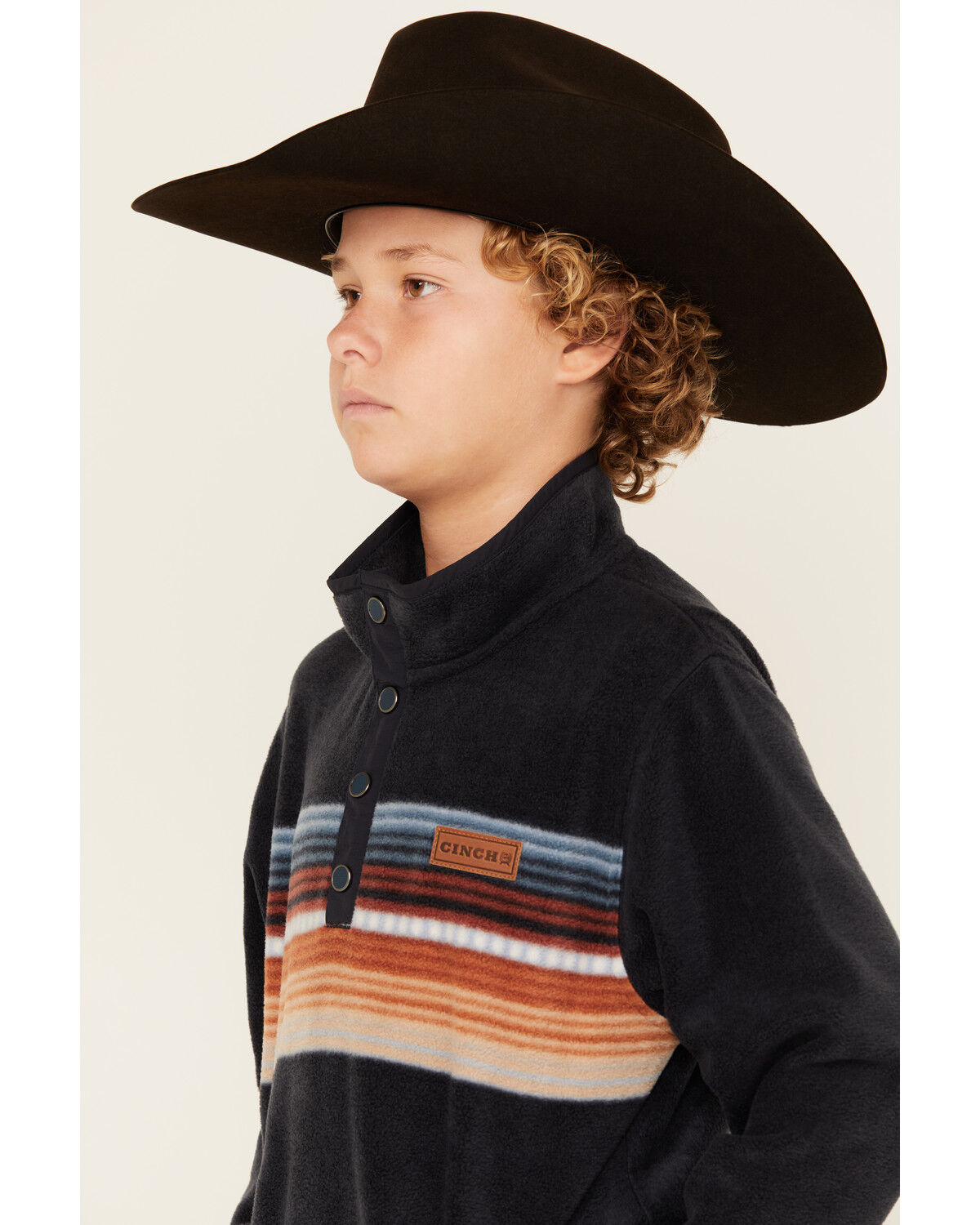 Image #2 - Cinch Boy's Striped Polar Fleece Pullover, Navy, hi-res