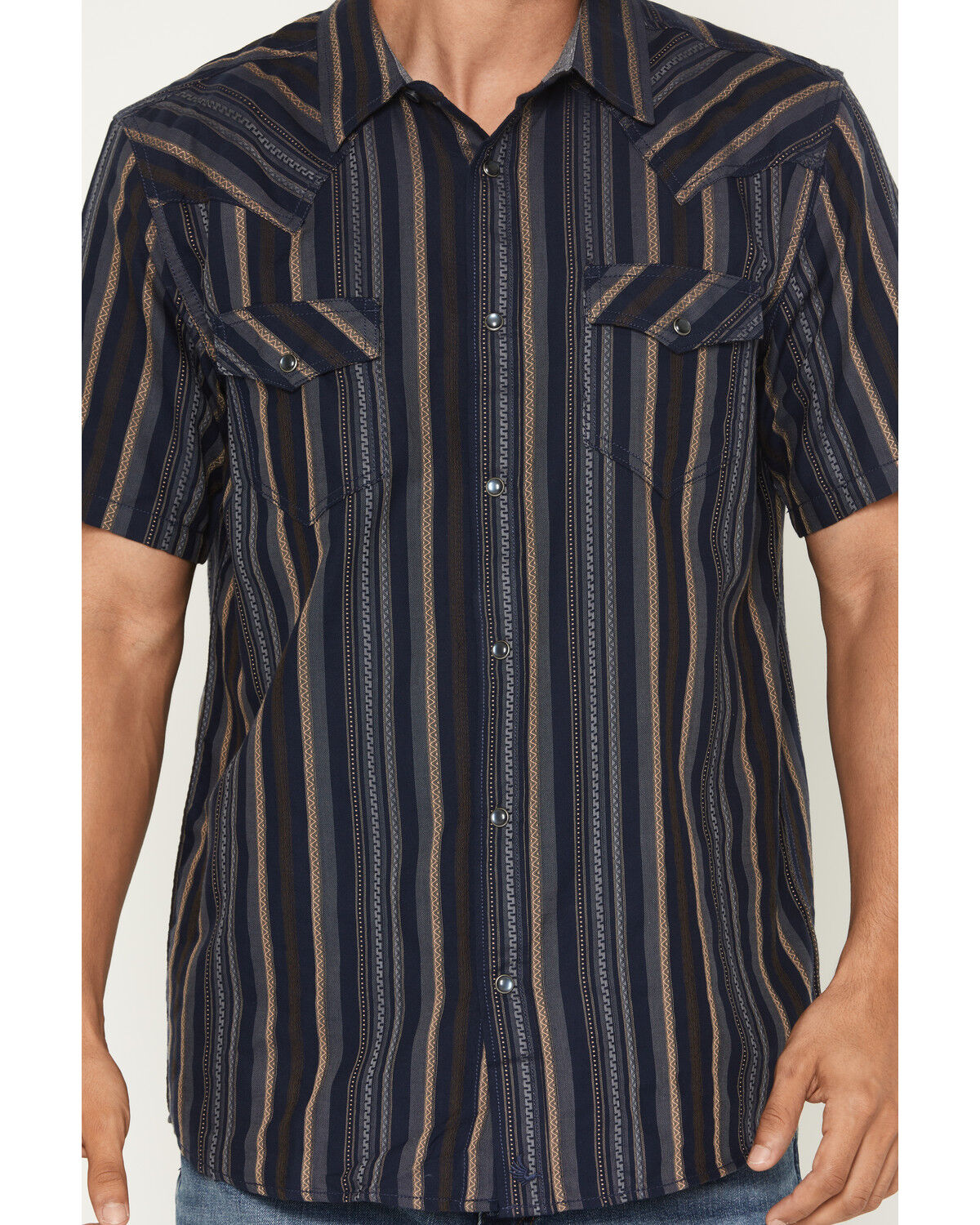 Image #3 - Cody James Men's Highland Rim Striped Print Short Sleeve Snap Western Shirt, Navy, hi-res