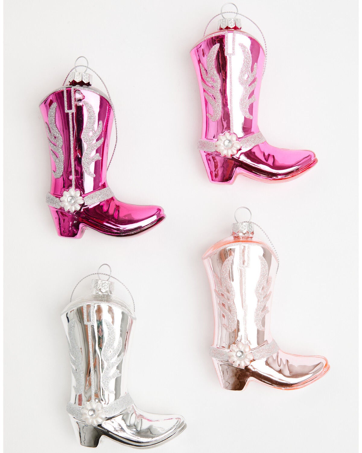 Boot Barn Cowboy Boots Glass Christmas Ornament Set - 4 Piece, Pink, hi-res