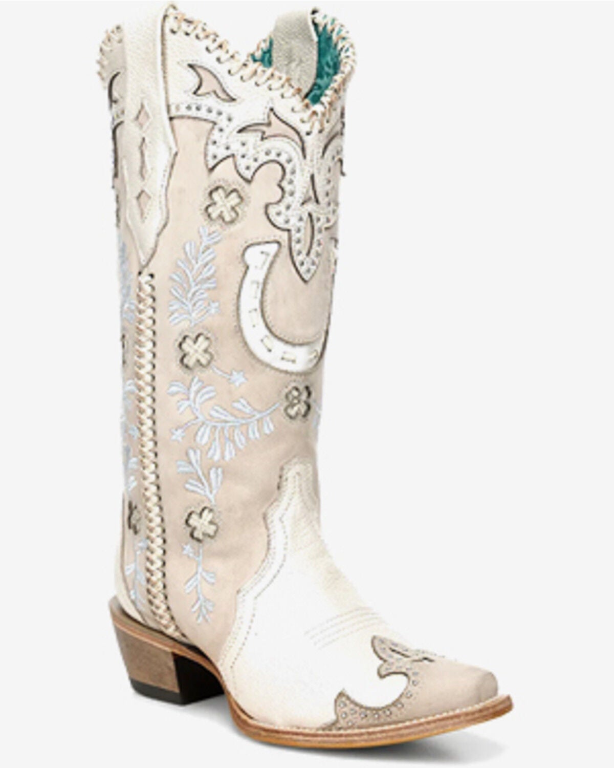 Corral Women's Honey Horseshoe Overlay Western Boots - Snip Toe, Ivory, hi-res