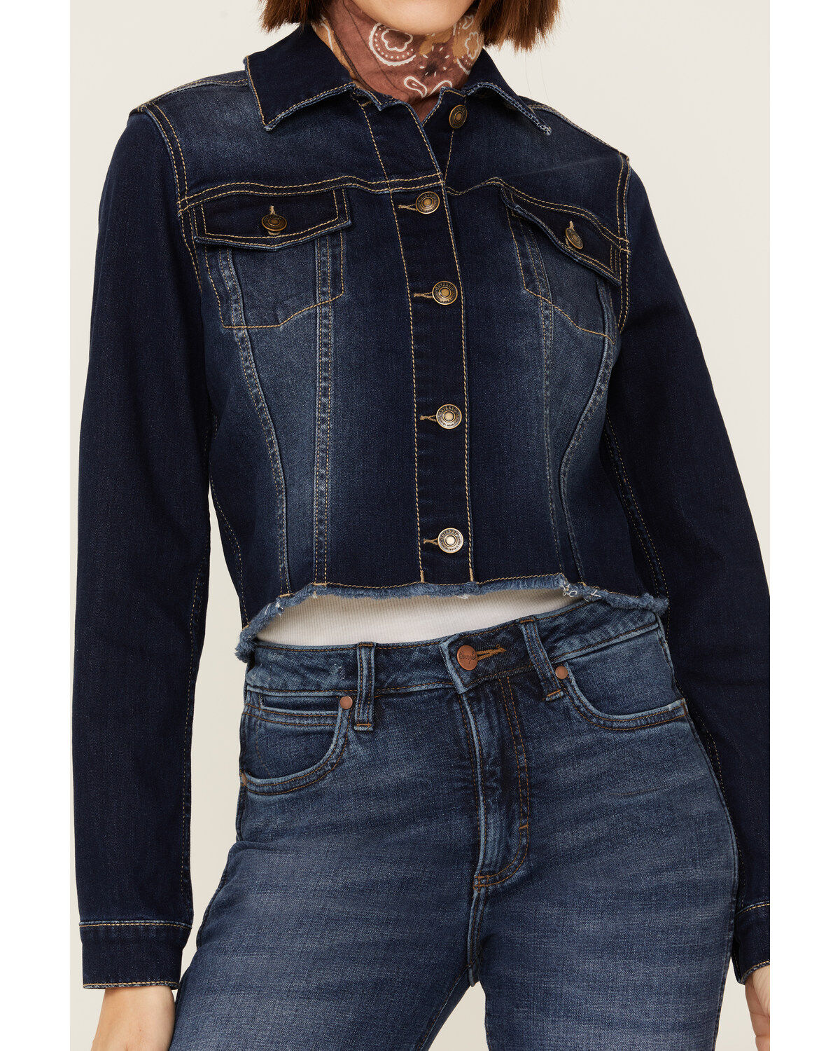 Image #3 - Shyanne Women's Southwestern Embroidered Cropped Denim Jacket, Dark Wash, hi-res