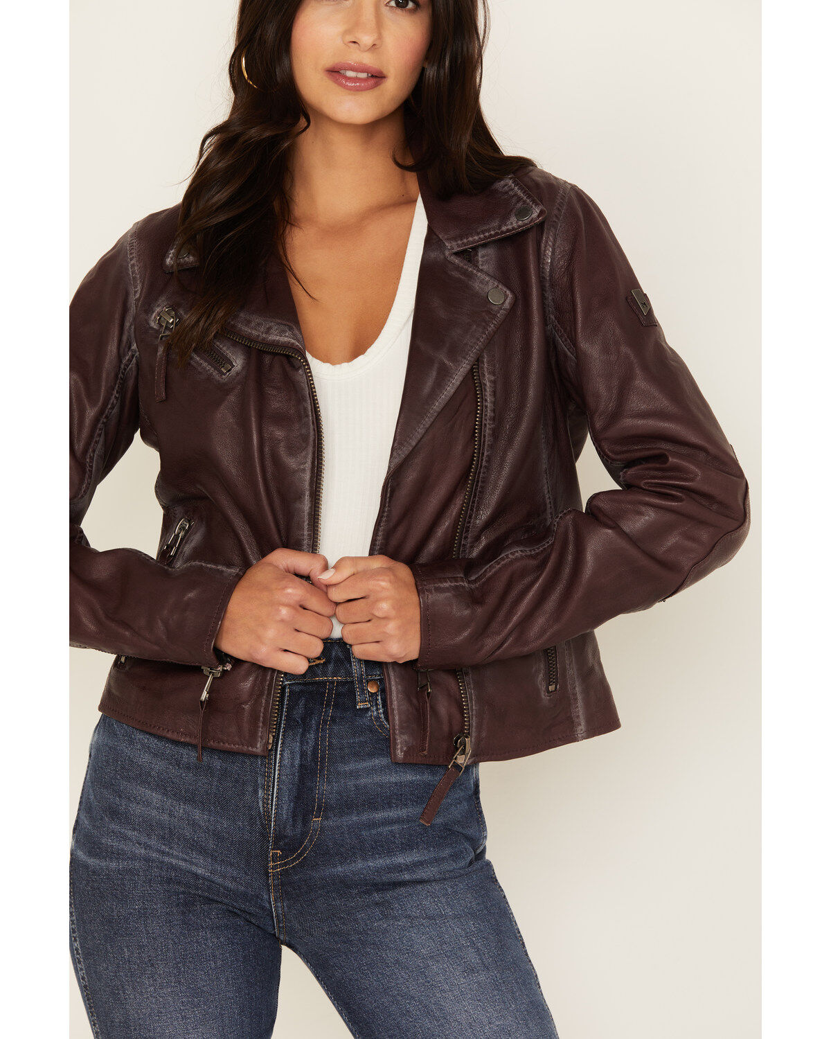 Image #3 - Mauritius Women's Christy Scatter Star Leather Jacket, Burgundy, hi-res