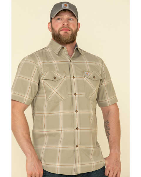 Image #2 - Carhartt Men's Khaki Rugged Flex Bozeman Plaid Short Sleeve Work Shirt , , hi-res