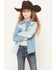 Image #1 - Wrangler Girls' Striped Denim Long Sleeve Snap Western Shirt, Blue, hi-res