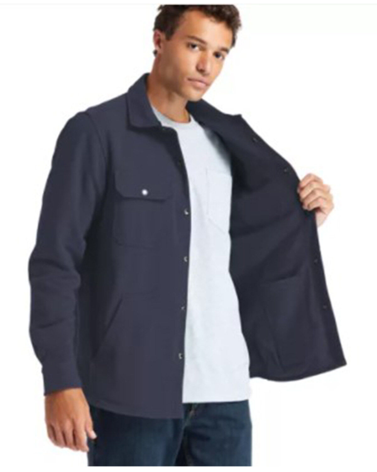 Image #2 - Timberland PRO Men's Solid Indigo Mill River Long Sleeve Button Down Fleece Work Shirt Jacket, Indigo, hi-res