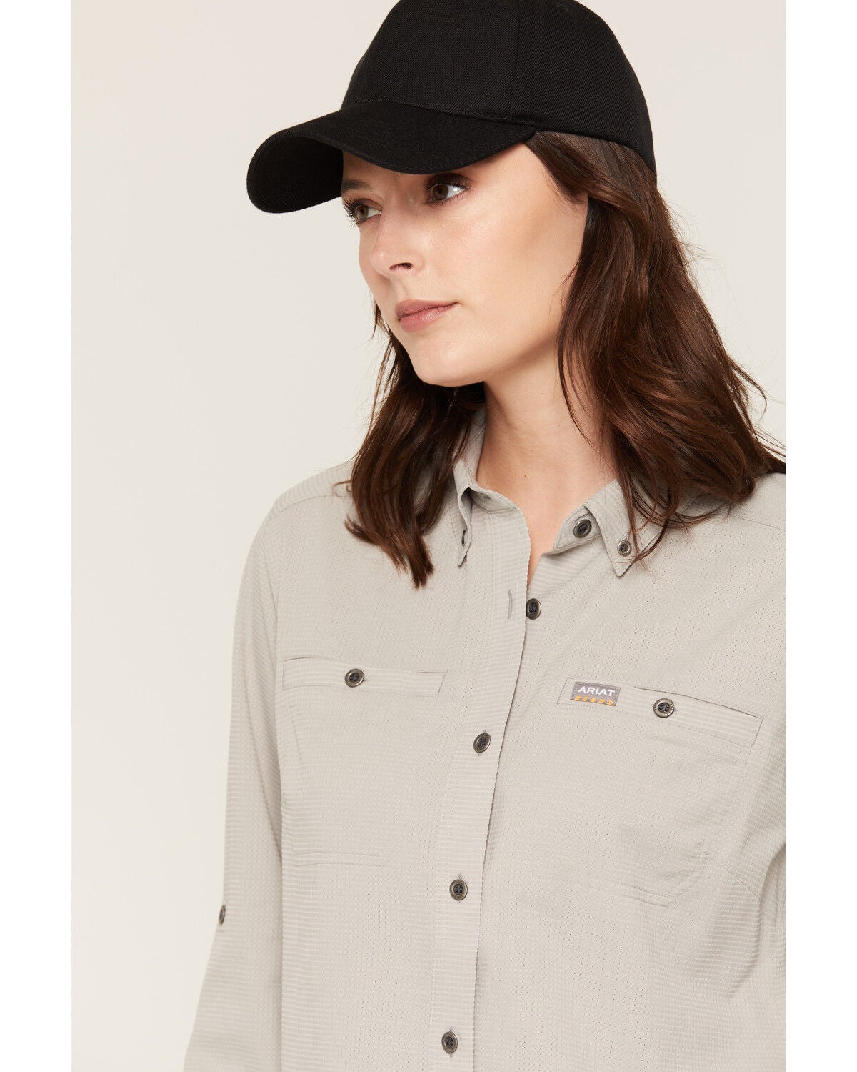 Image #2 - Ariat Women's Rebar Made Tough 360 Airflow DuraStretch Long Sleeve Button-Down Work Shirt, Light Grey, hi-res