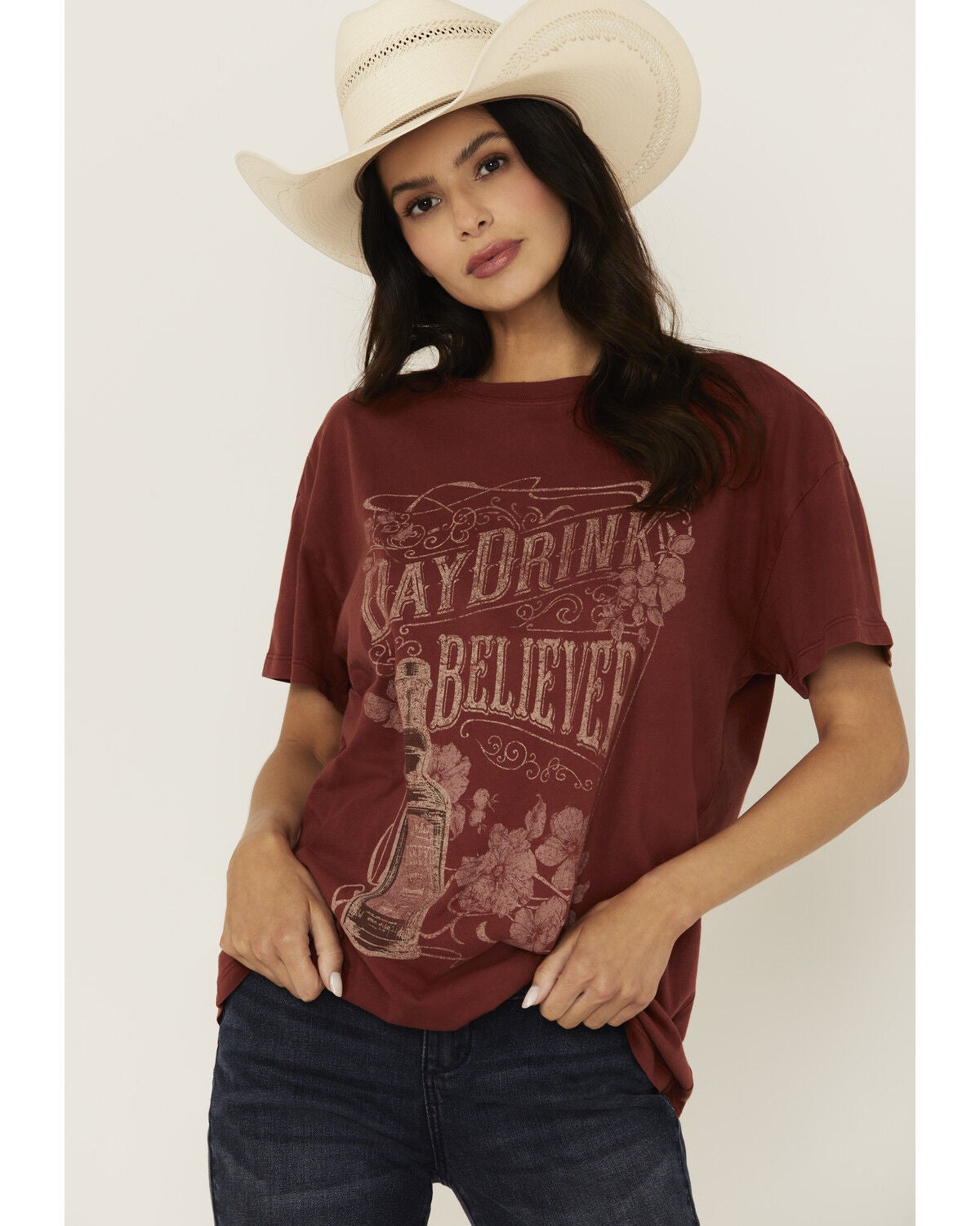 Cleo + Wolf Women's Day Drink Believer Short Sleeve Graphic Tee, Brandy Brown, hi-res