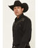 Image #2 - Scully Men's Embellished Solid Long Sleeve Pearl Snap Western Shirt, Black, hi-res