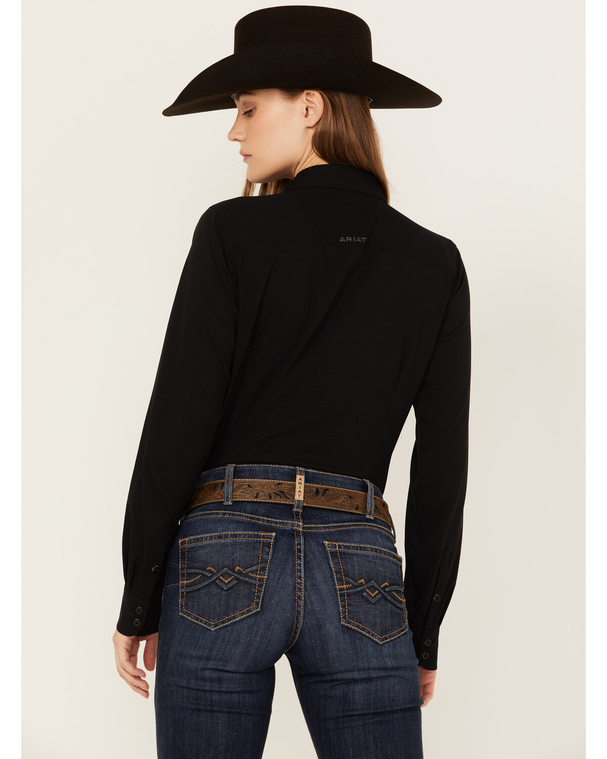 Image #4 - Ariat Women's Solid Long Sleeve Button-Down Performance Western Shirt, Black, hi-res