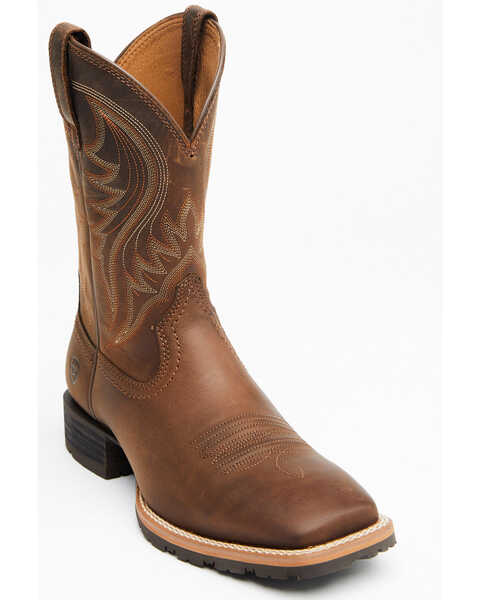 Ariat Men's Distressed Hybrid Rancher Western Performance Boots - Broad Square Toe, Brown, hi-res