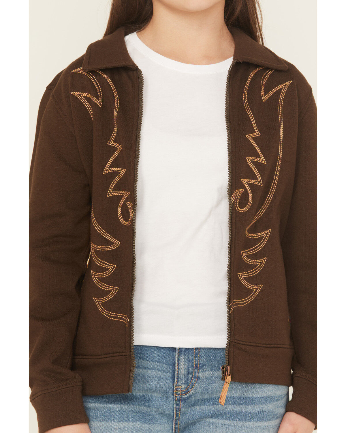 Image #3 - Cruel Girl Girls' Boot Stitch Embroidered Bomber Jacket, Brown, hi-res