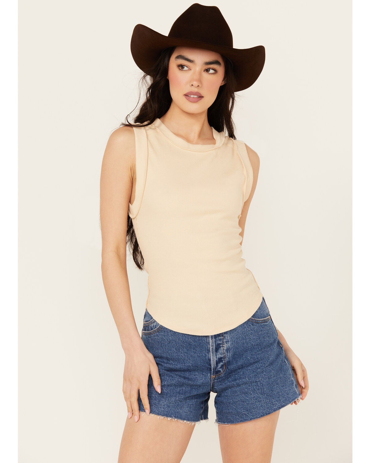 Free People Women's Kate Tee Tank Top, Beige, hi-res