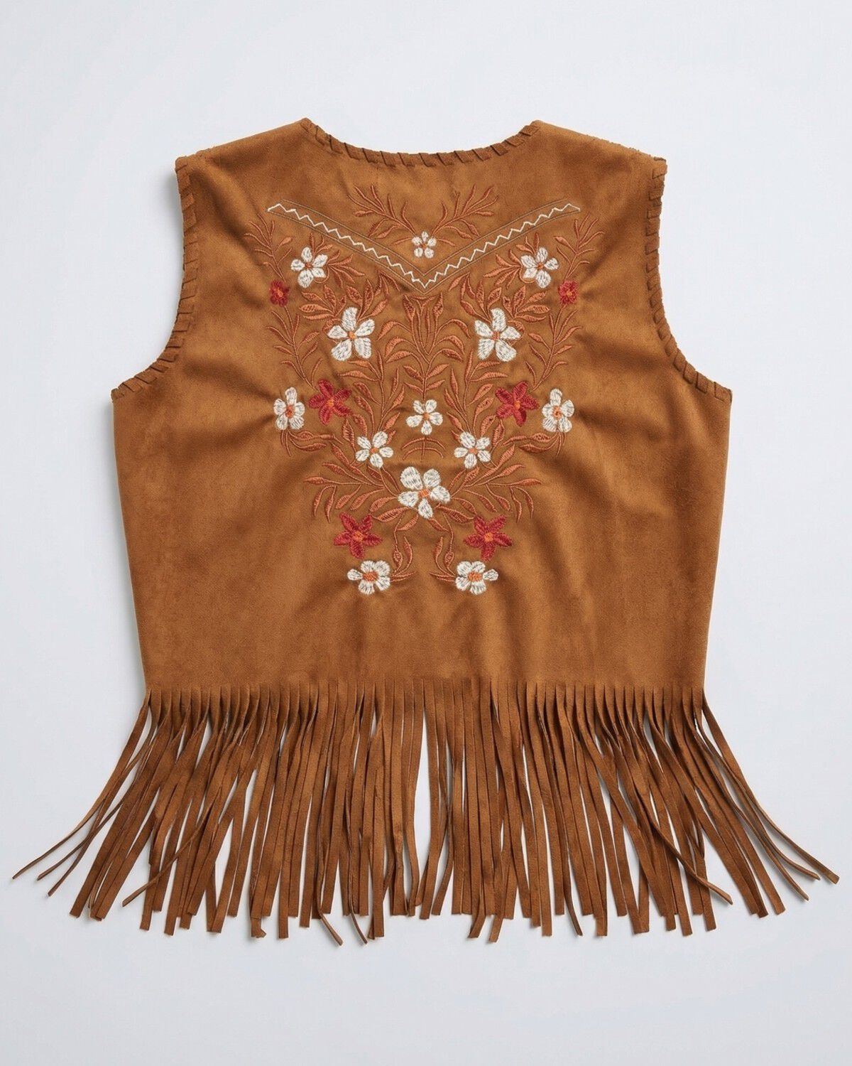 Fornia Girls' Floral Embroidered Faux Suede Vest, Camel, hi-res