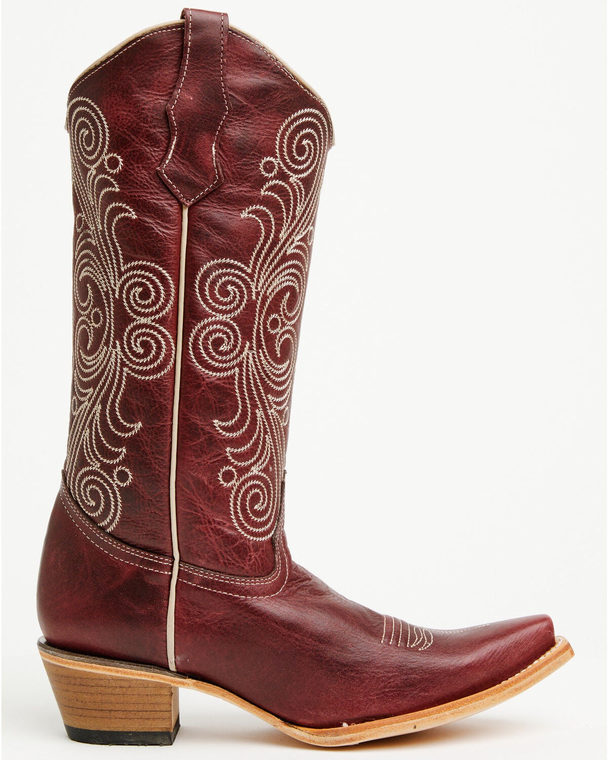Image #2 - Circle G Women's Spiral Embroidered Tall Western Boots - Snip Toe, Wine, hi-res