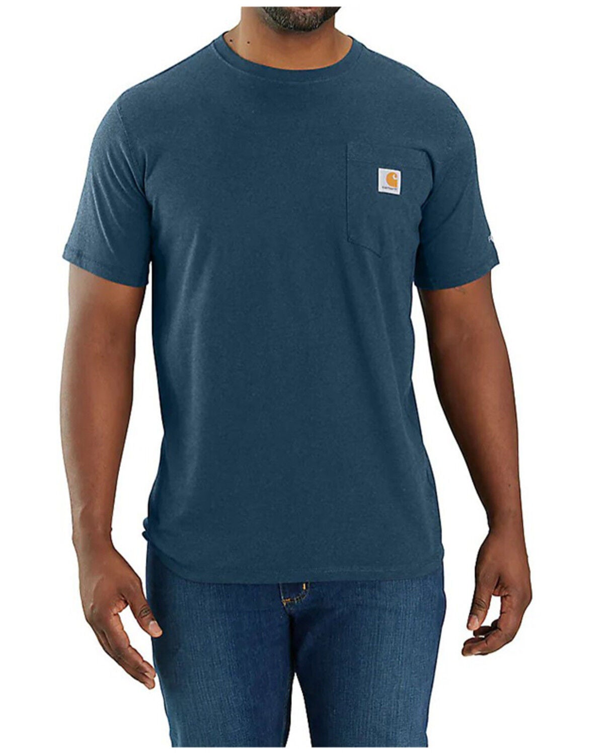 Carhartt Men's Force Relaxed Midweight Logo Pocket Work T-Shirt, Light Blue, hi-res
