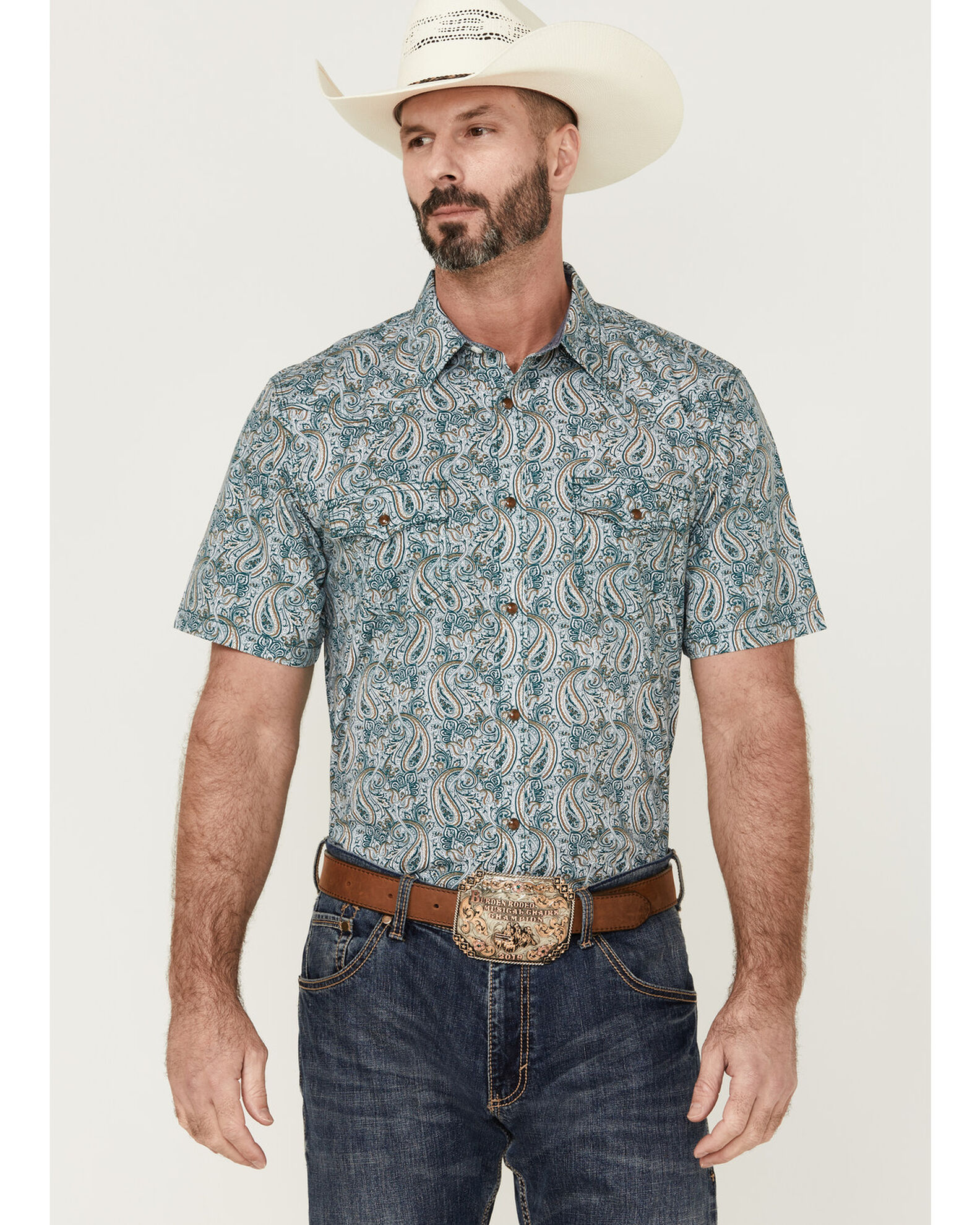 カーキ×インディゴ Cody James Men's Vista Paisley Print Short