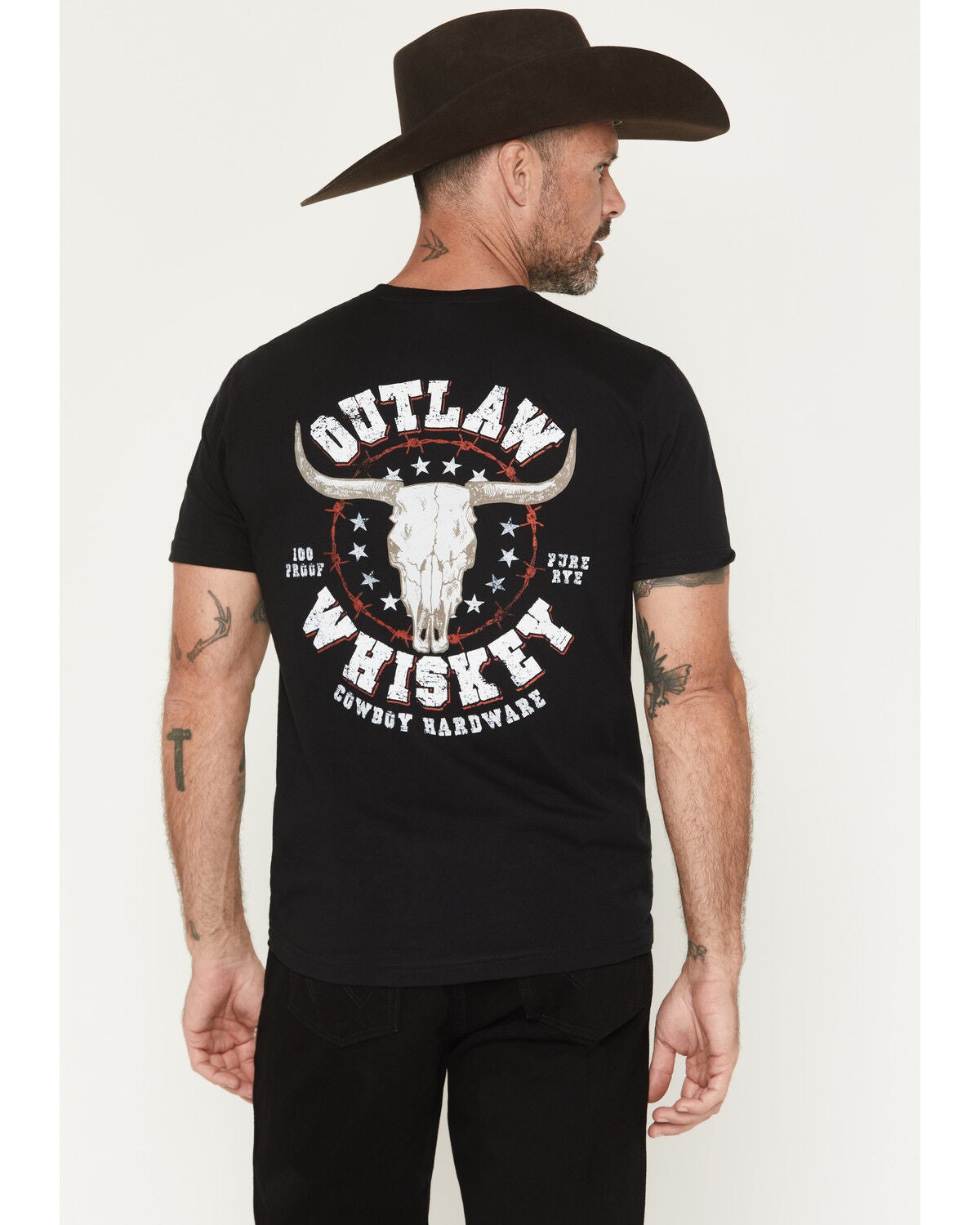 Image #1 - Cowboy Hardware Men's Outlaw Whiskey Short Sleeve Graphic T-Shirt, Black, hi-res