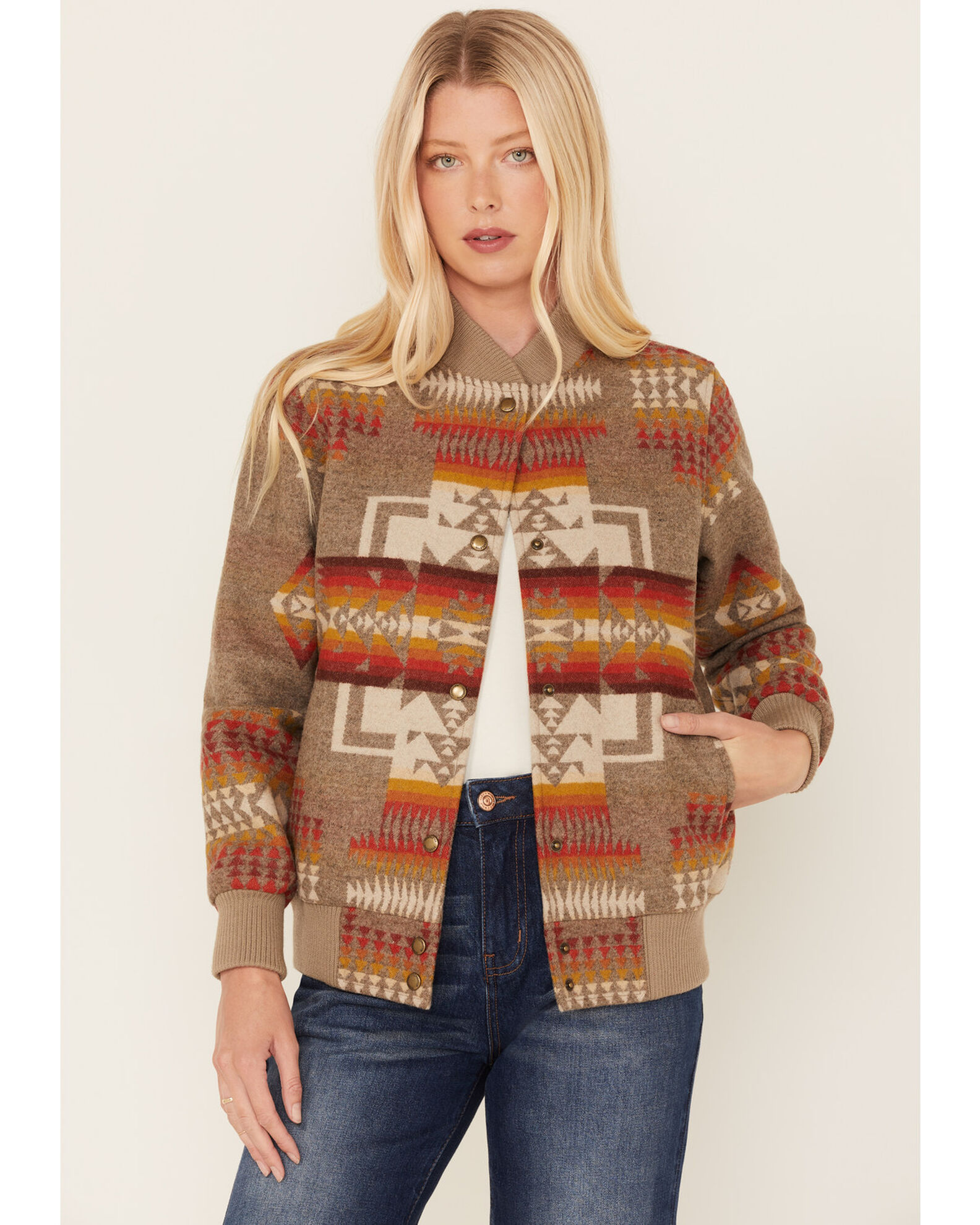 Pendleton Women s Mixed Print Western Jacquard Bomber Jacket