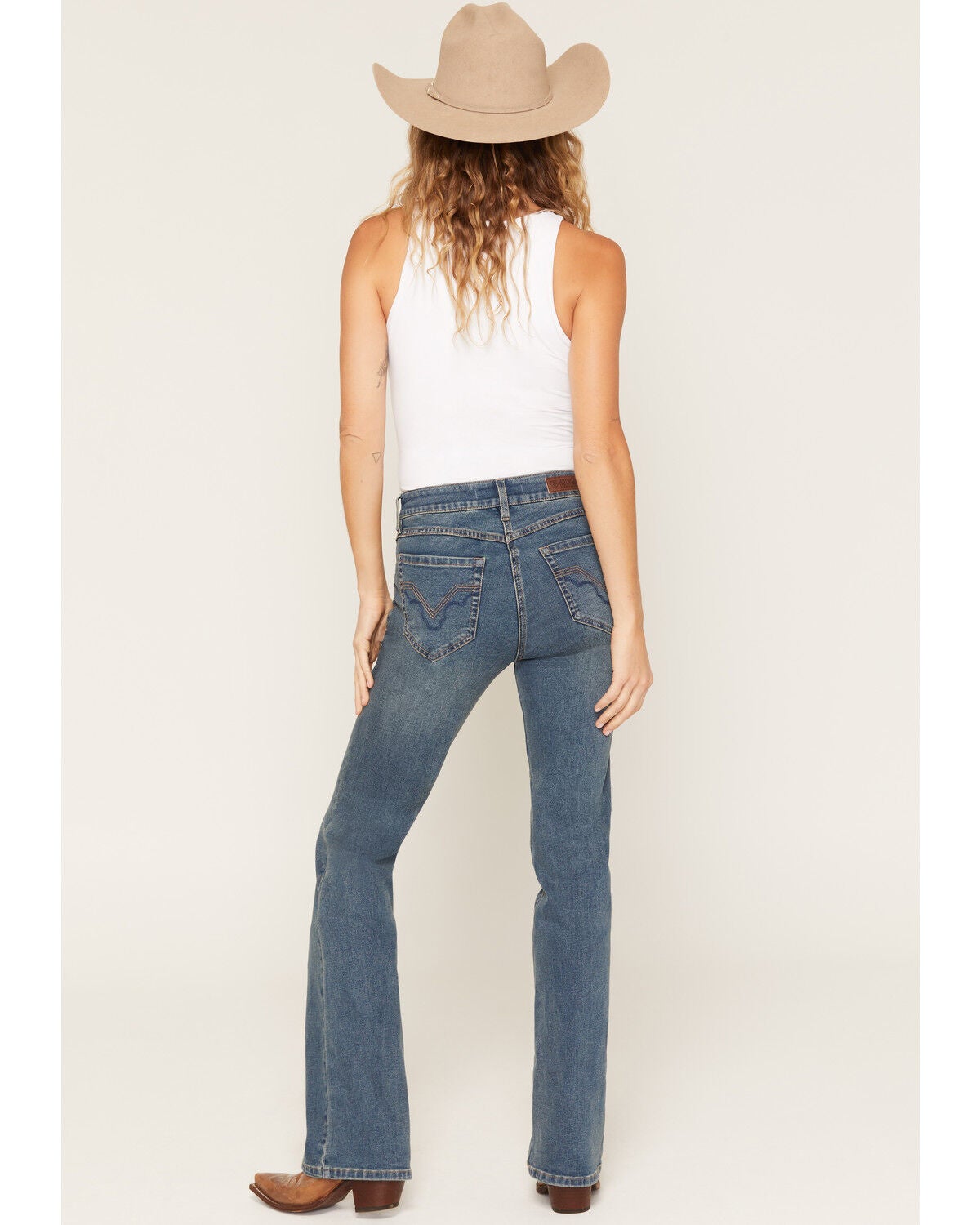 Image #3 - Rock & Roll Denim Women's Medium Wash Mid Rise Sculpted Vintage Bootcut Stretch Denim Jeans, Medium Wash, hi-res