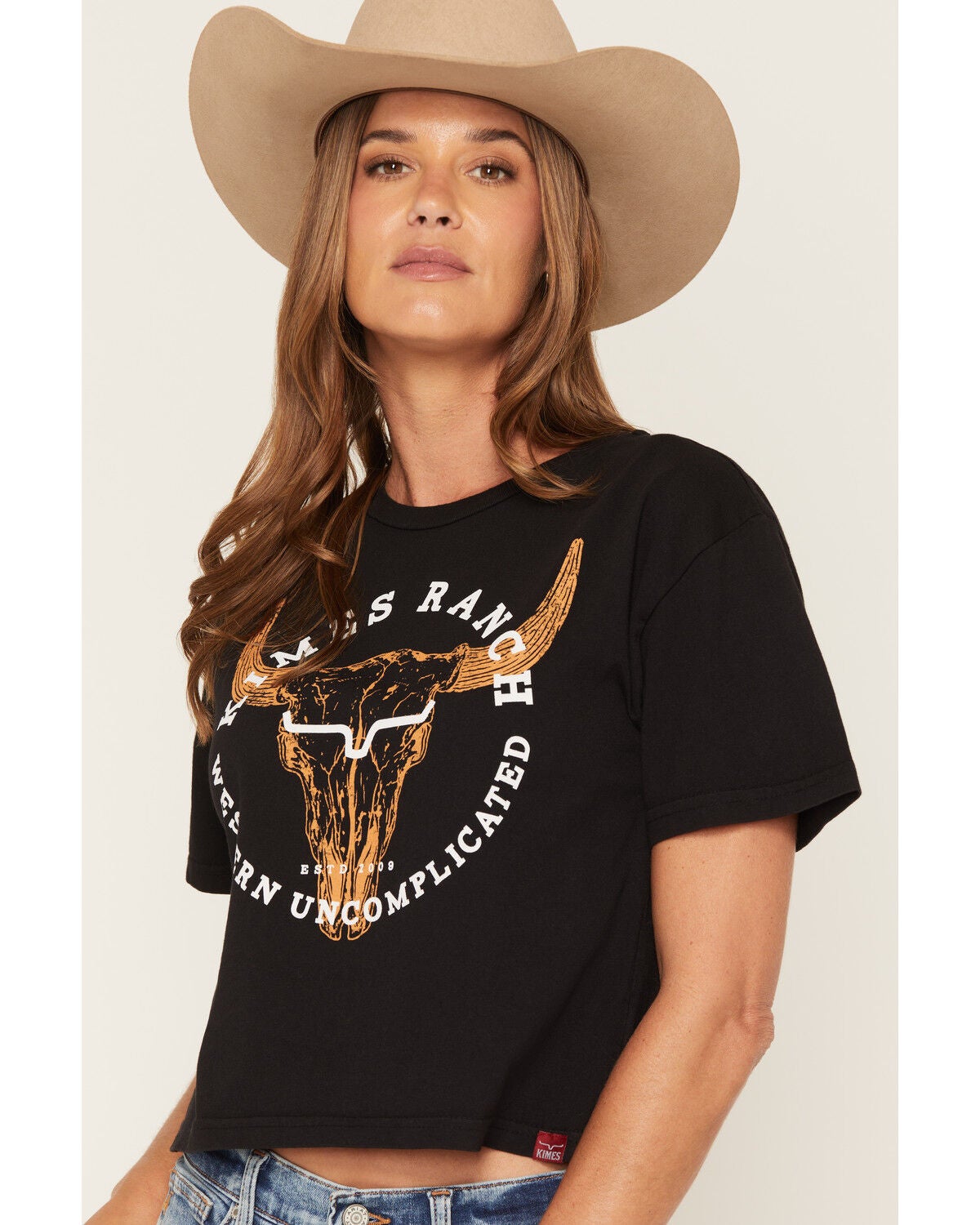 Image #2 - Kimes Ranch Women's Bison Skull Short Sleeve Cropped Graphic Tee, Black, hi-res