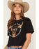 Image #2 - Kimes Ranch Women's Bison Skull Short Sleeve Cropped Graphic Tee, Black, hi-res