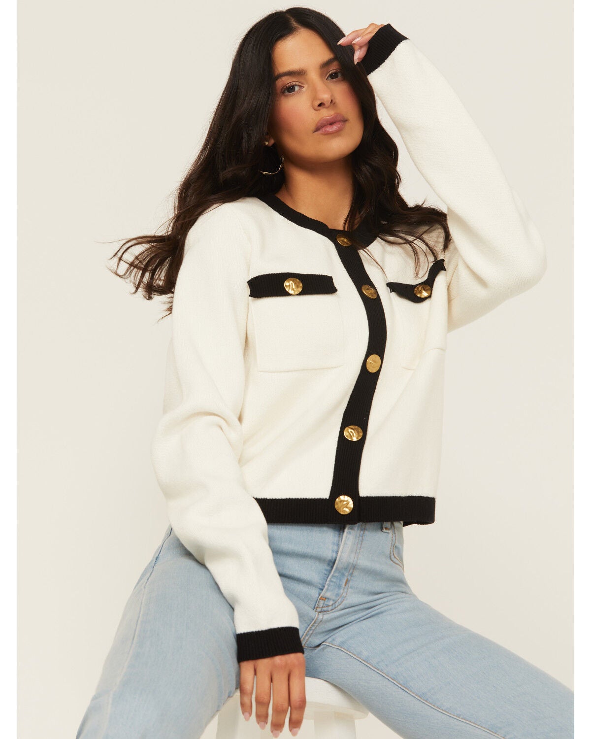 Show Me Your Mumu Women's Kit Long Sleeve Button-Down Cardigan, Cream, hi-res