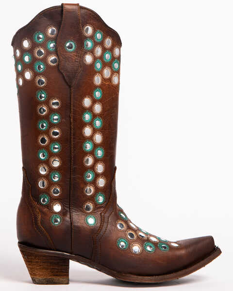 Image #3 - Corral Women's Brown Studded Embroidered Western Boots - Snip Toe, , hi-res