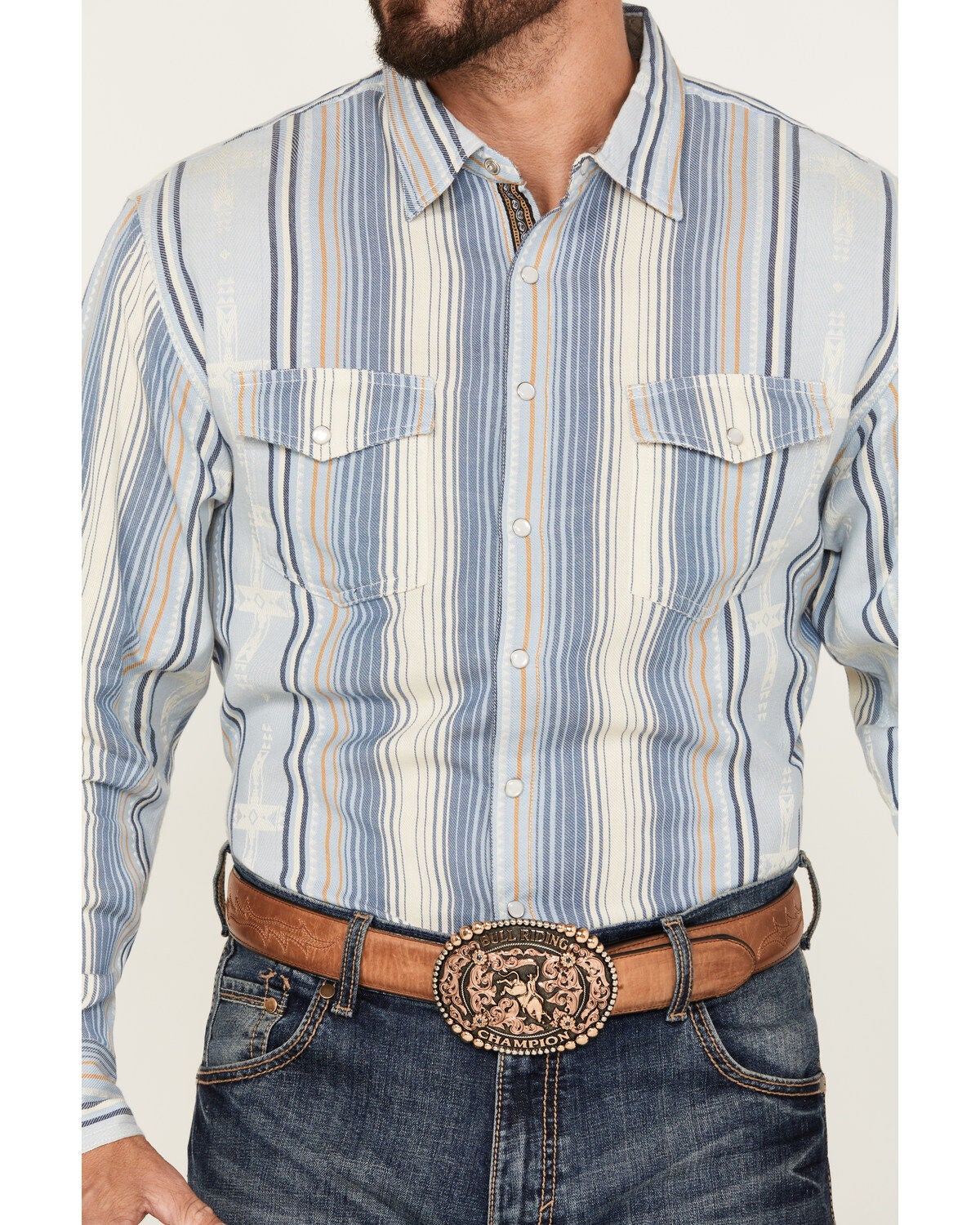 Image #3 - Scully Men's Serape Striped Long Sleeve Pearl Snap Western Shirt, , hi-res