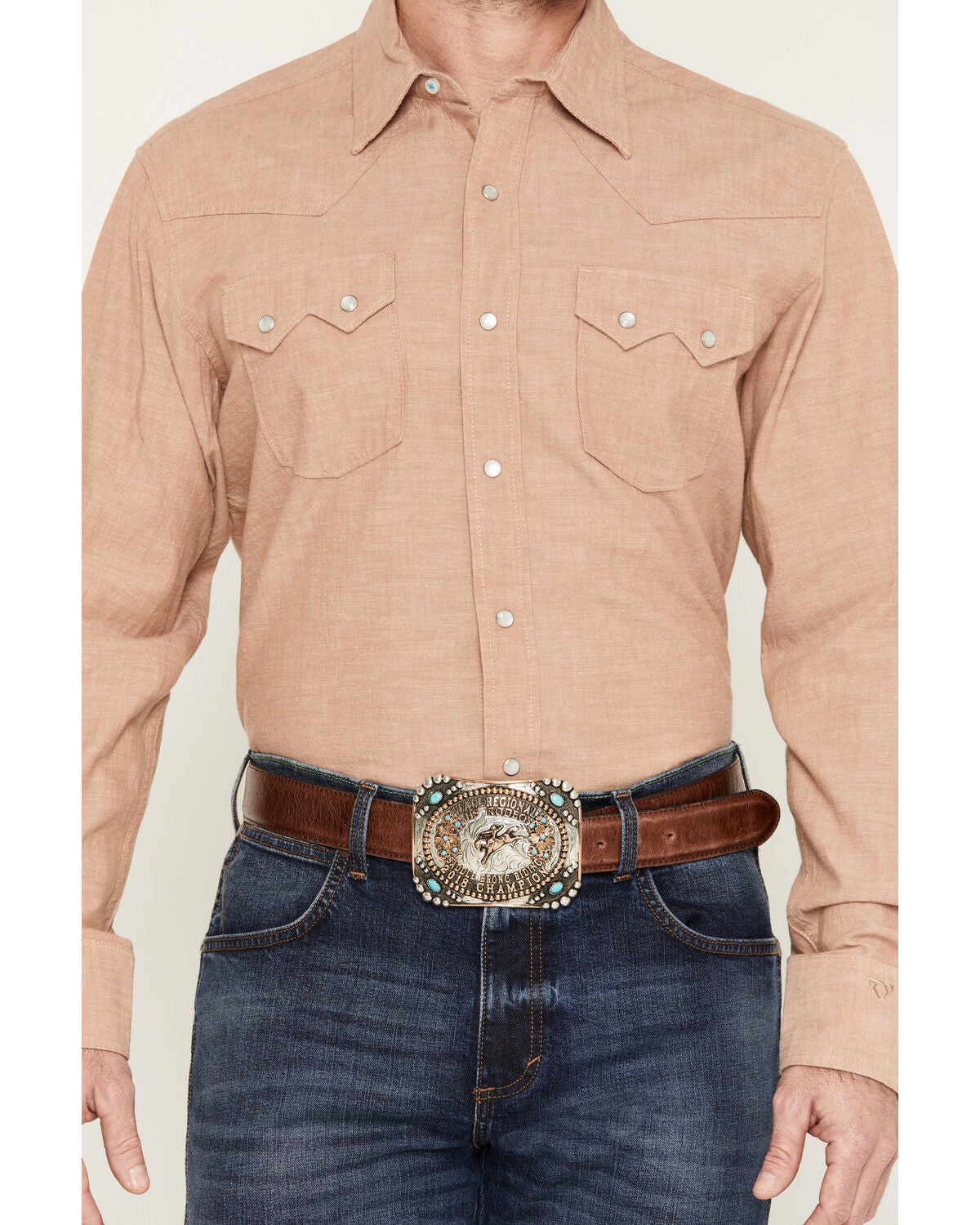 Image #3 - Wrangler X Cody Johnson Men's Solid Long Sleeve Pearl Snap Western Shirt, Brown, hi-res