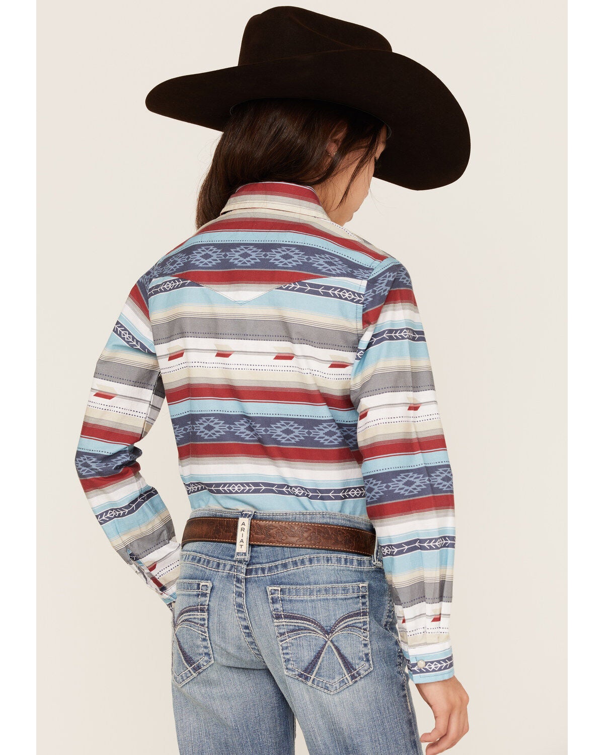 Image #4 - Roper Girls' West Made Southwestern Stripe Print Long Sleeve Western Snap Shirt, , hi-res