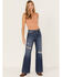 Cleo + Wolf Women's Medium Wash High Rise Patchwork Distressed Straight Jeans, Dark Wash, hi-res