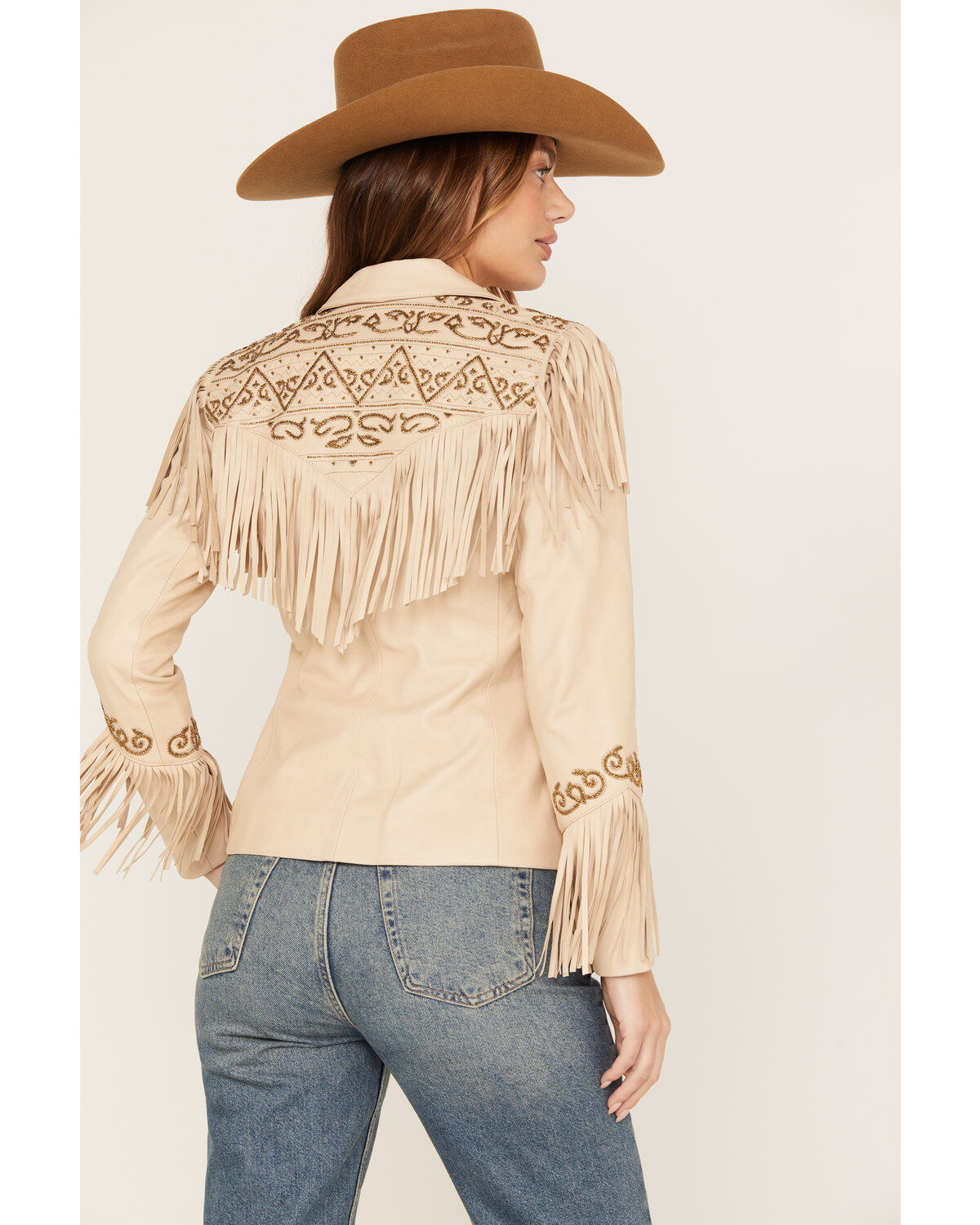 Image #4 - Shyanne Women's Fringe Embellished Leather Blazer, Taupe, hi-res