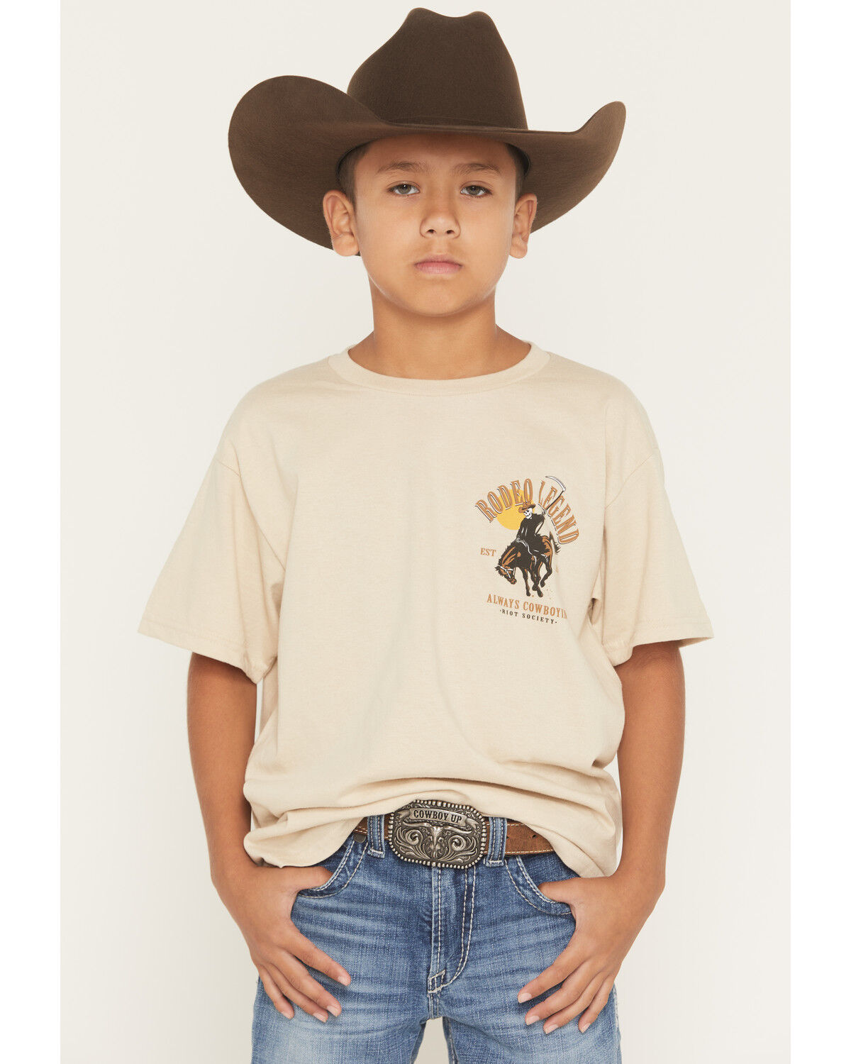 Image #2 - Riot Society Boys' Rodeo Legend Short Sleeve Graphic T-Shirt, Sand, hi-res