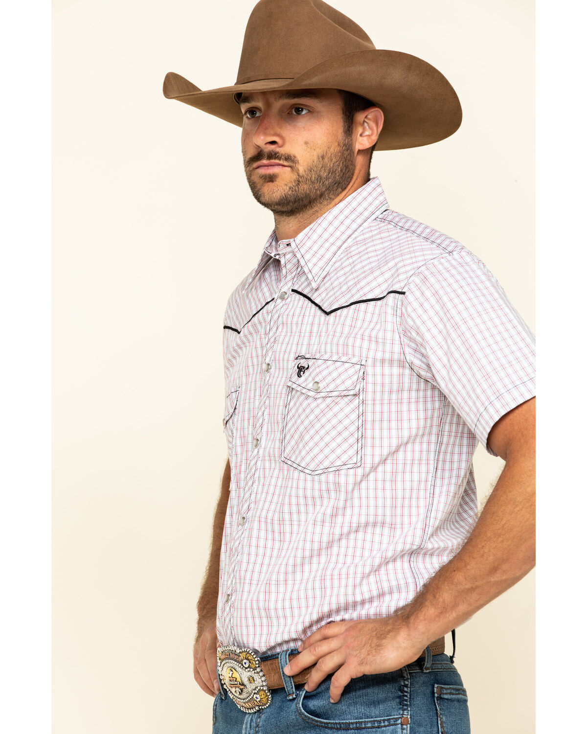 Image #3 - Cowboy Hardware Men's White Rake Plaid Short Sleeve Western Shirt, , hi-res