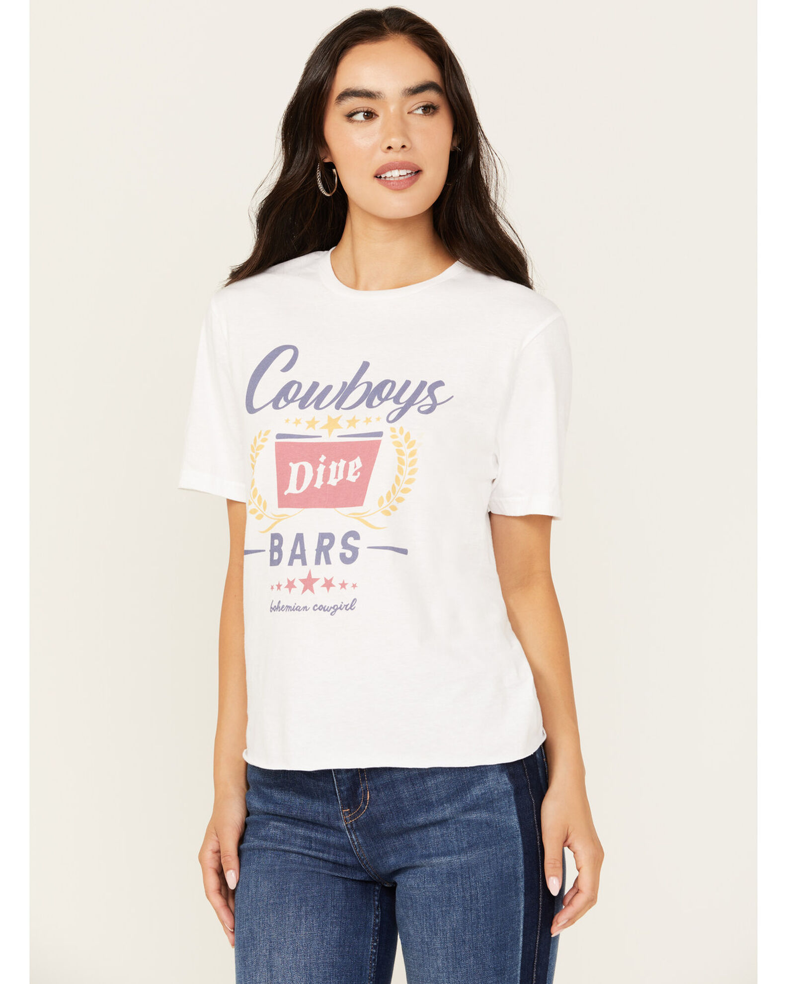 Bohemian Cowgirl Women's Cowboys & Dive Bars Short Sleeve Cropped Graphic Tee