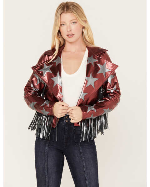 Any Old Iron Women's Hell For Leather Moto Jacket, Red, hi-res