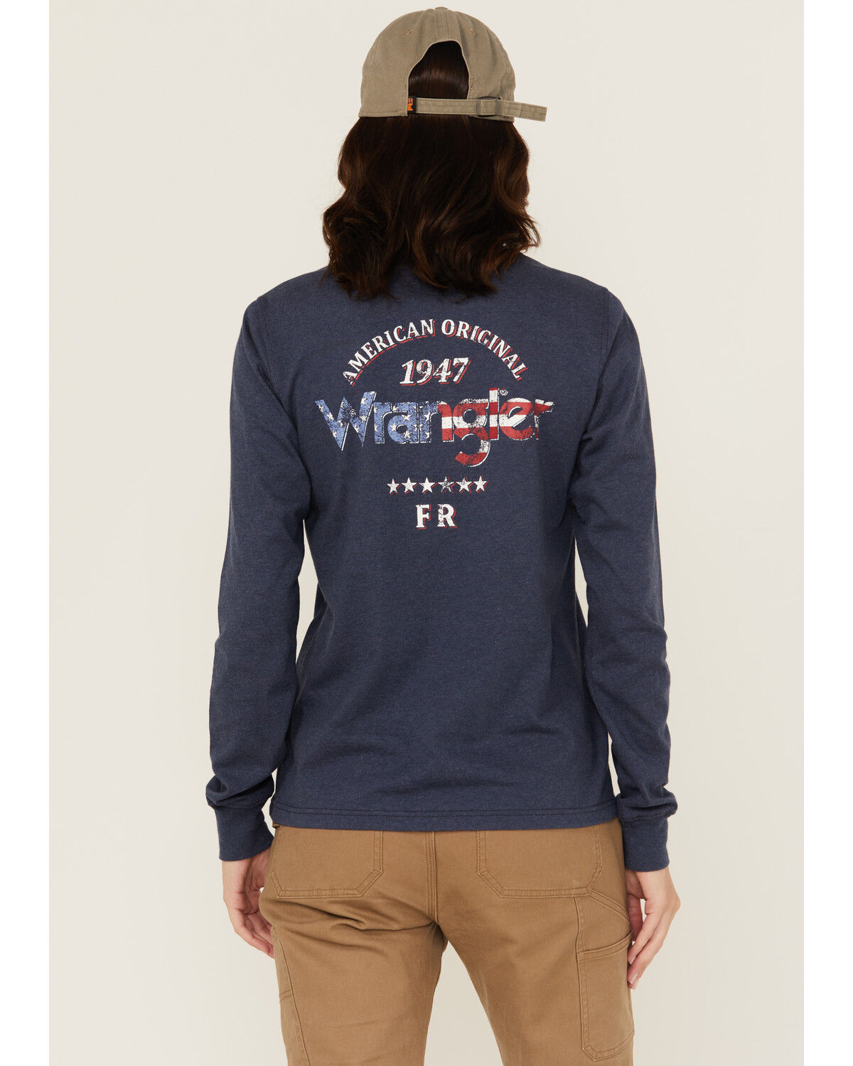 Wrangler Women's FR Americana Long Sleeve Graphic Work T-Shirt, Navy, hi-res