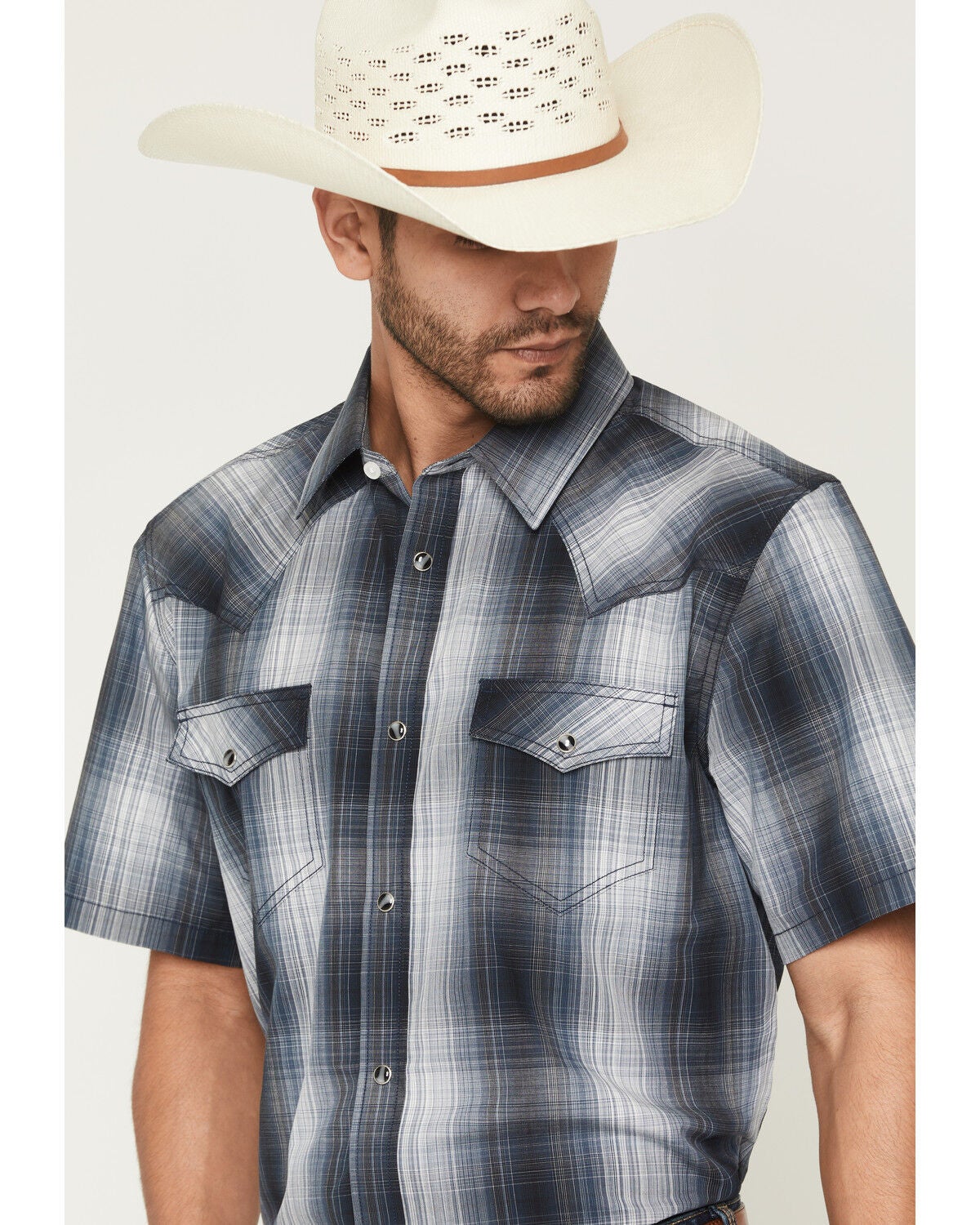 Image #2 - Cody James Men's Weed Wacker Plaid Print Short Sleeve Snap Western Shirt, Blue, hi-res