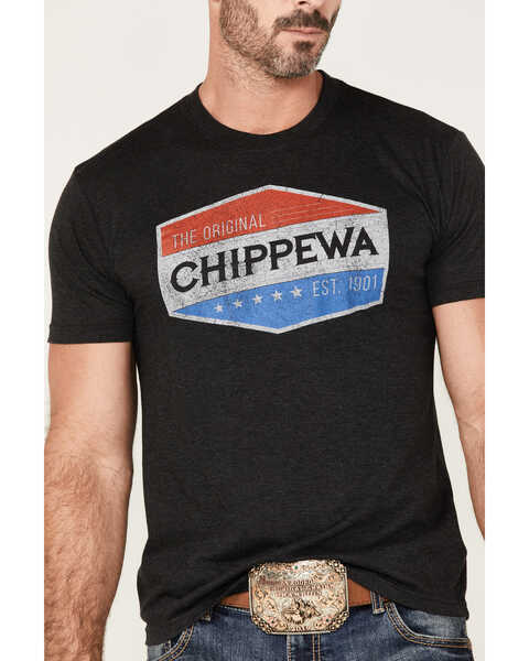 Chippewa Men's Badge Logo Vintage Graphic T-Shirt, Black, hi-res