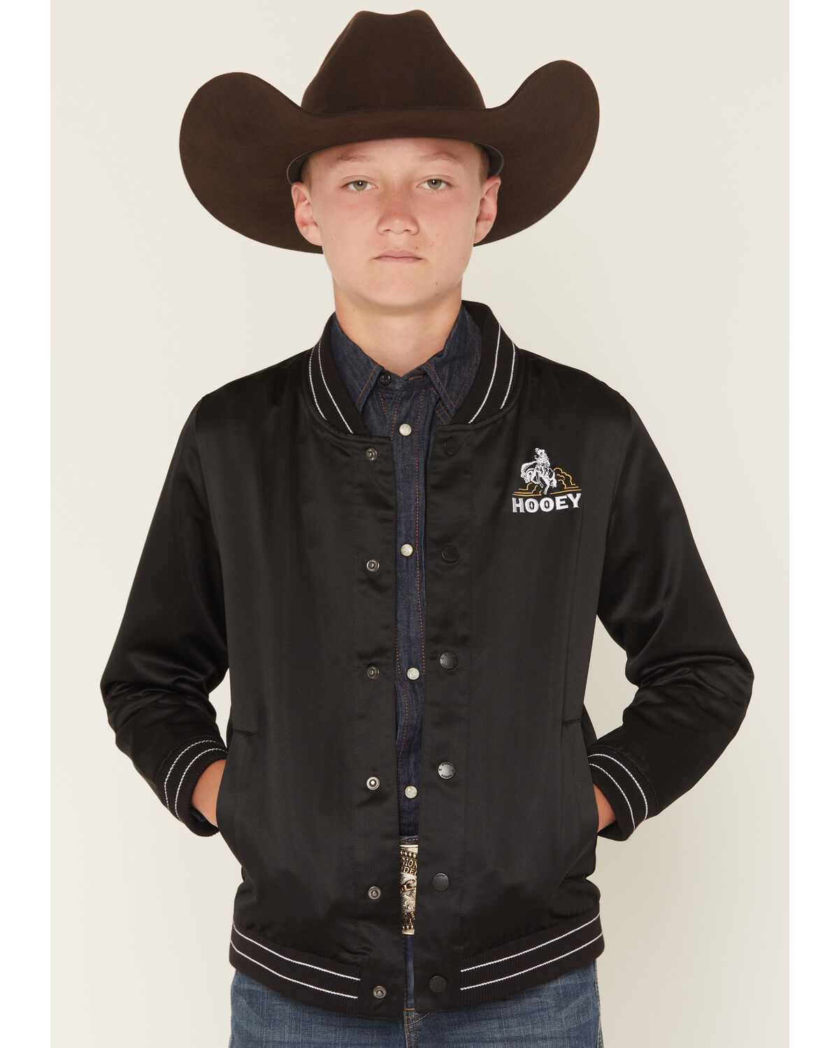 Image #2 - Hooey Boys' Big Sky Logo Bomber Jacket, Black, hi-res
