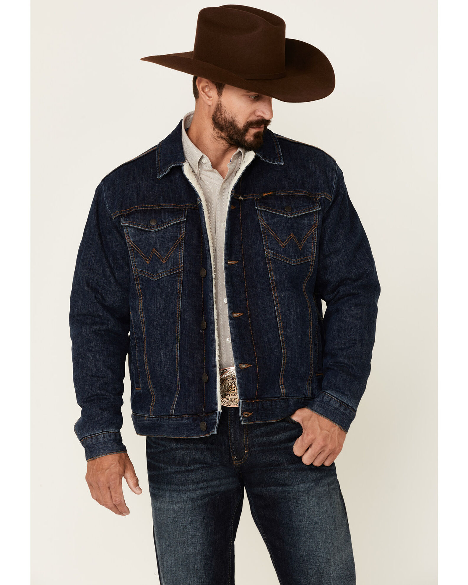 Wrangler Retro Men's Frontier Medium Wash Sherpa Lined Button Down Denim  Jacket | Boot Barn