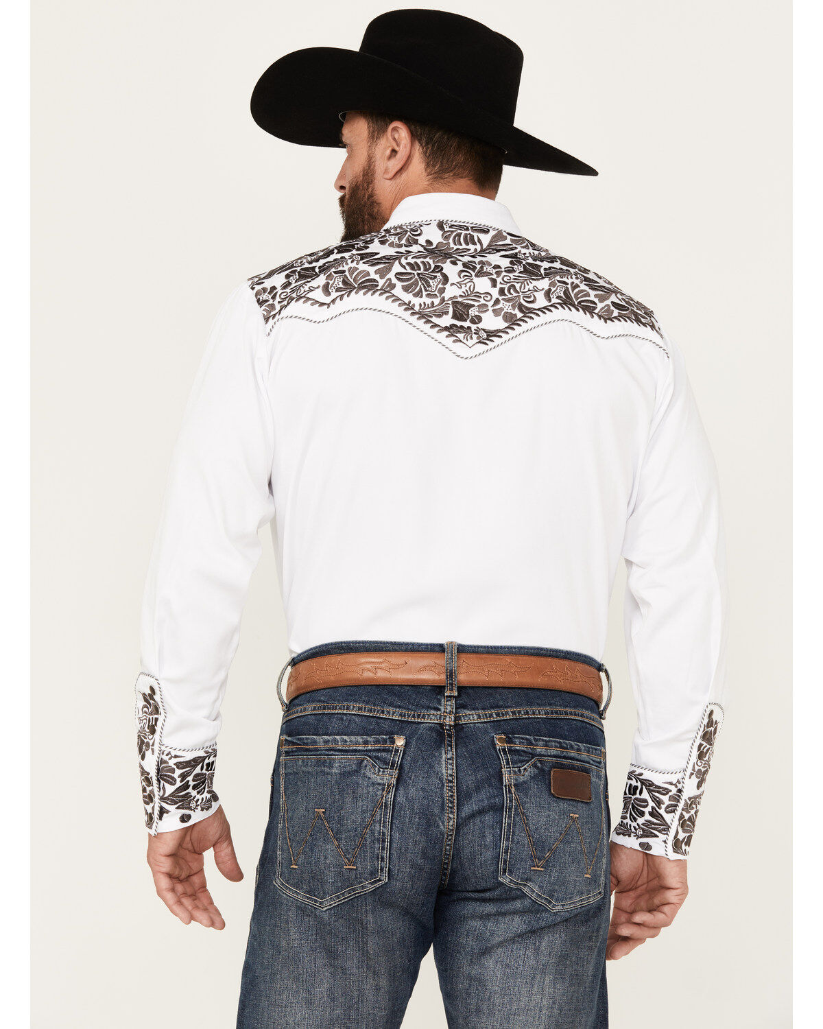 Image #4 - Scully Men's Embroidered Gunfighter Long Sleeve Snap Western Shirt, Steel, hi-res
