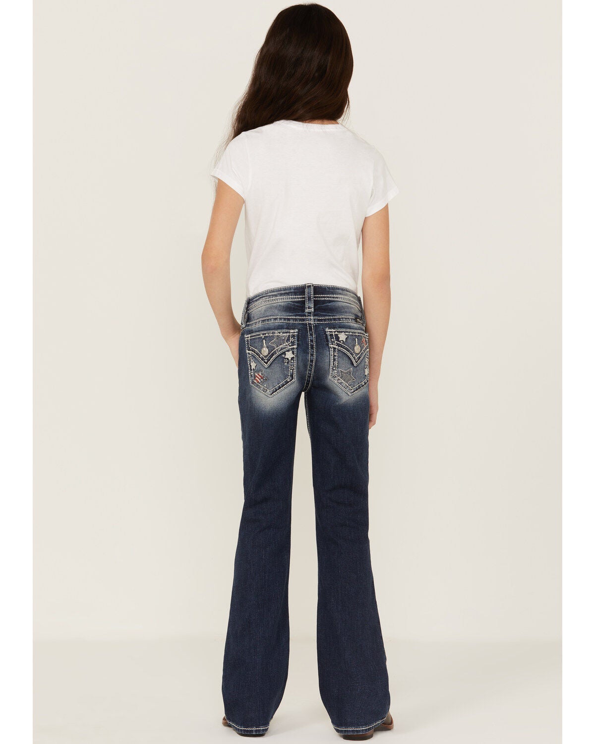 Image #3 - Miss Me Girls' Light Wash Mid Rise Americana Star Embroidered Bootcut Jeans, Blue, hi-res
