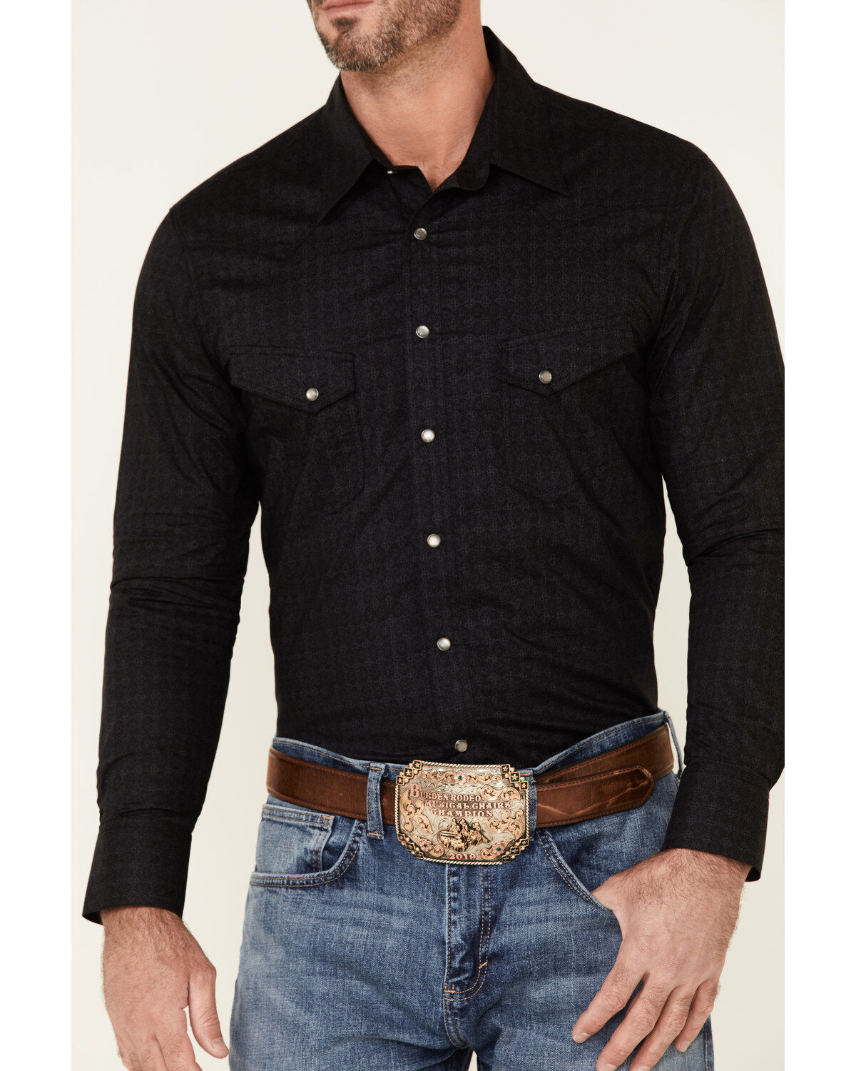 Image #3 - Rock & Roll Denim Men's Medallion Geo Print Long Sleeve Pearl Snap Western Shirt, Grey, hi-res