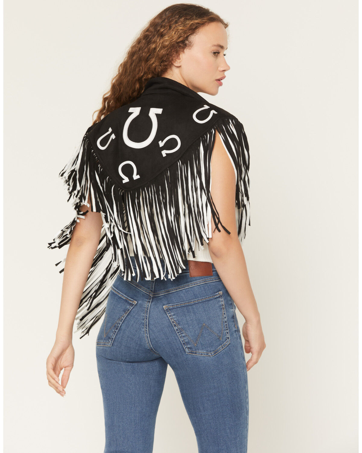 Image #4 - Saints & Hearts Women's Faux Suede Horseshoe Fringe Cape, Black, hi-res