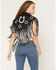 Image #4 - Saints & Hearts Women's Faux Suede Horseshoe Fringe Cape, Black, hi-res