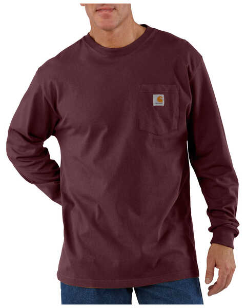 Image #2 - Carhartt Men's Loose Fit Heavyweight Long Sleeve Logo Pocket Work T-Shirt - Big & Tall, Port, hi-res
