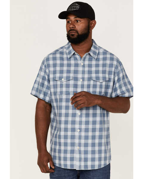 Brothers & Sons Men's Buffalo Indigo Check Plaid Short Sleeve Button-Down Western Shirt , Indigo, hi-res